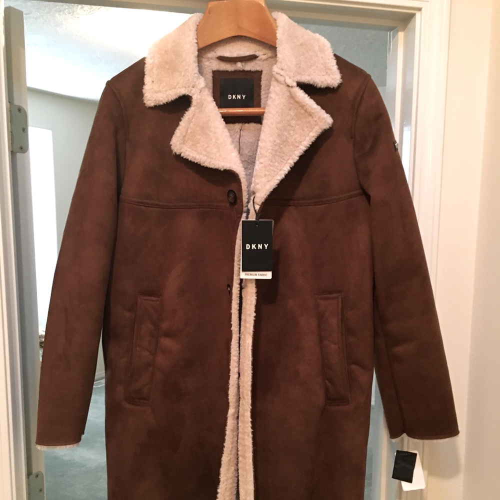 DKNY Men’s Faux Shearling Walking Coat